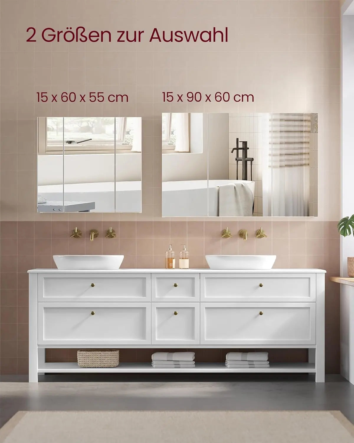 Spiegelschrank Badezimmerschrank mit Türen Weiss von Songmics