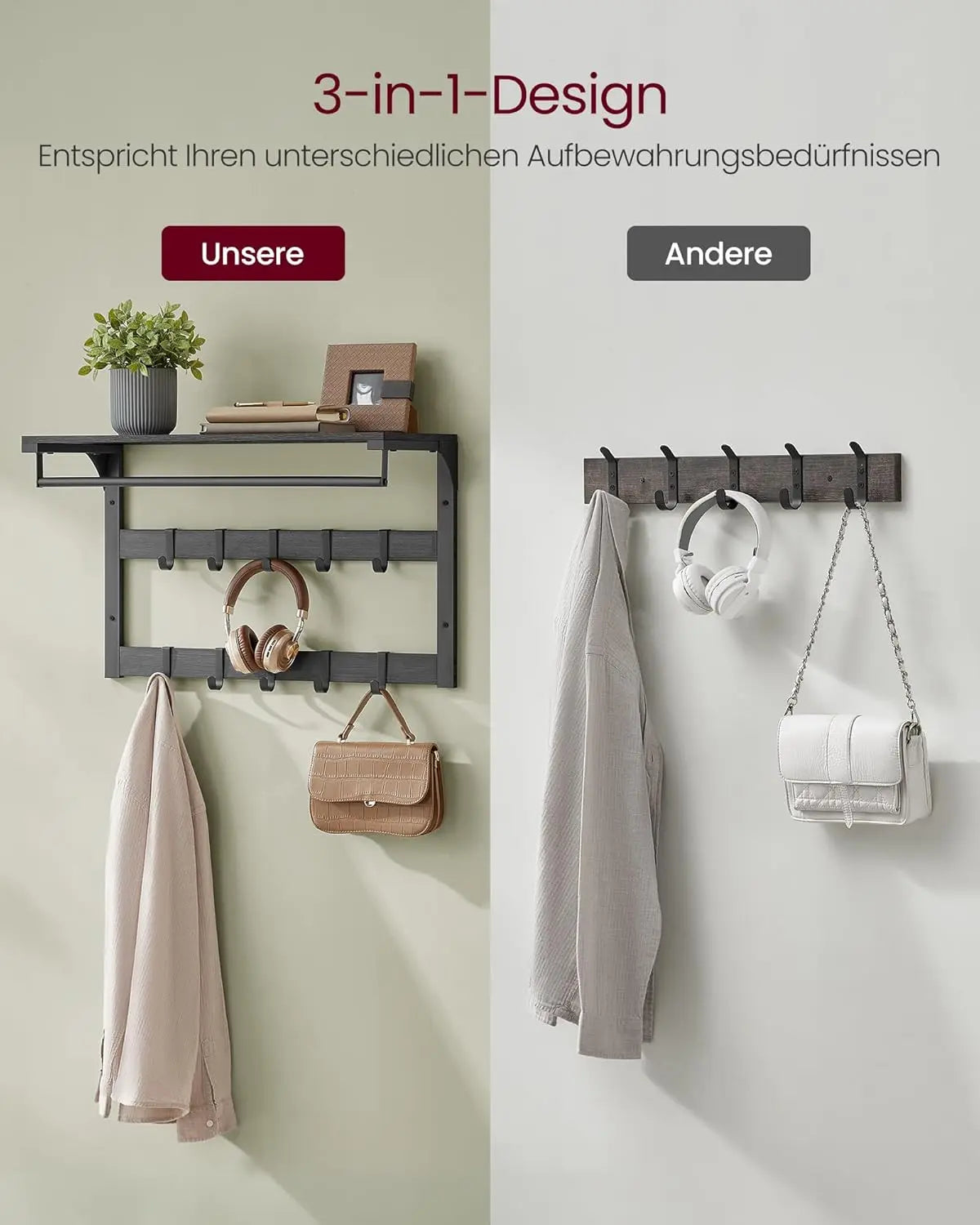 Wandgarderobe mit Ablage anthrazitgrau-schwarz von Songmics