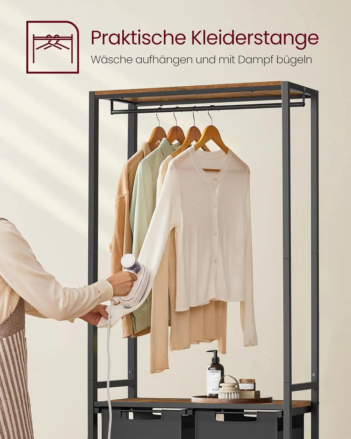 Wäschekorb Garderobenständer mit Wäschesammler vintagebraun von Songmics