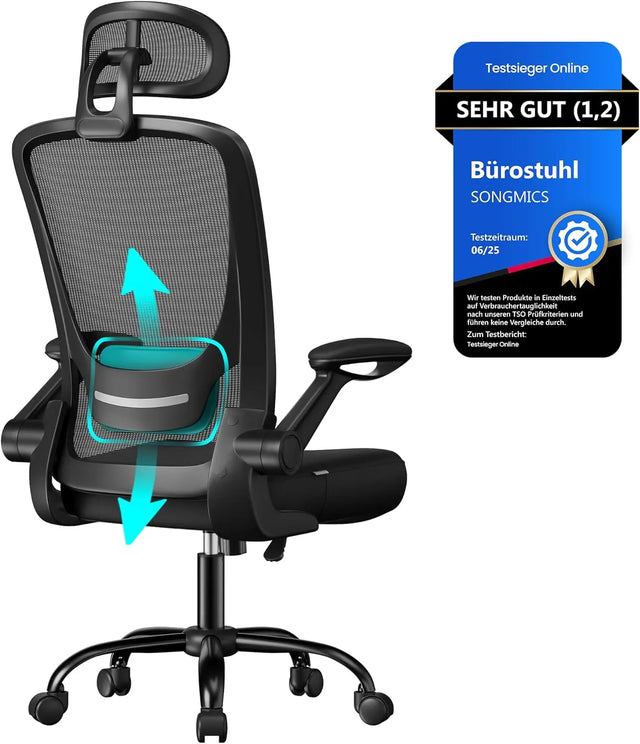 Bürostuhl ergonomisch mit Kopfstütze tintenschwarz von Songmics