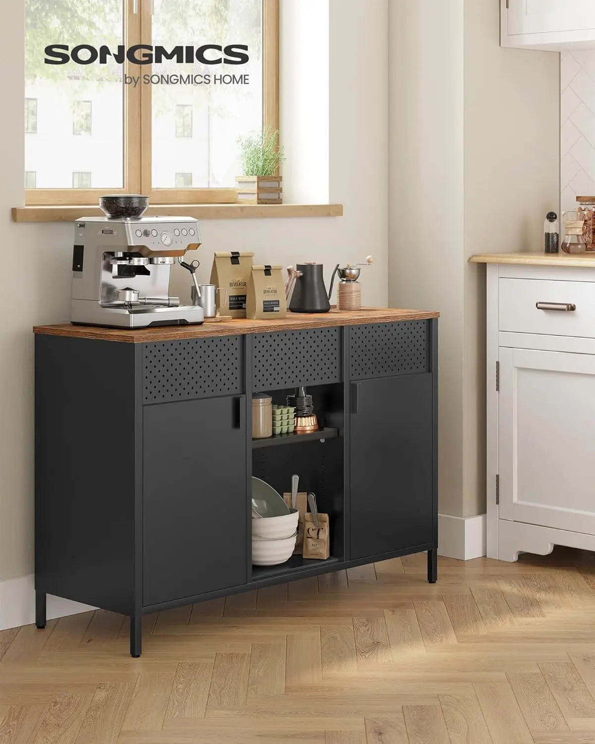 Metallschrank Doppeltür Magnetverschluss Vintagebraun Stahl von Songmics