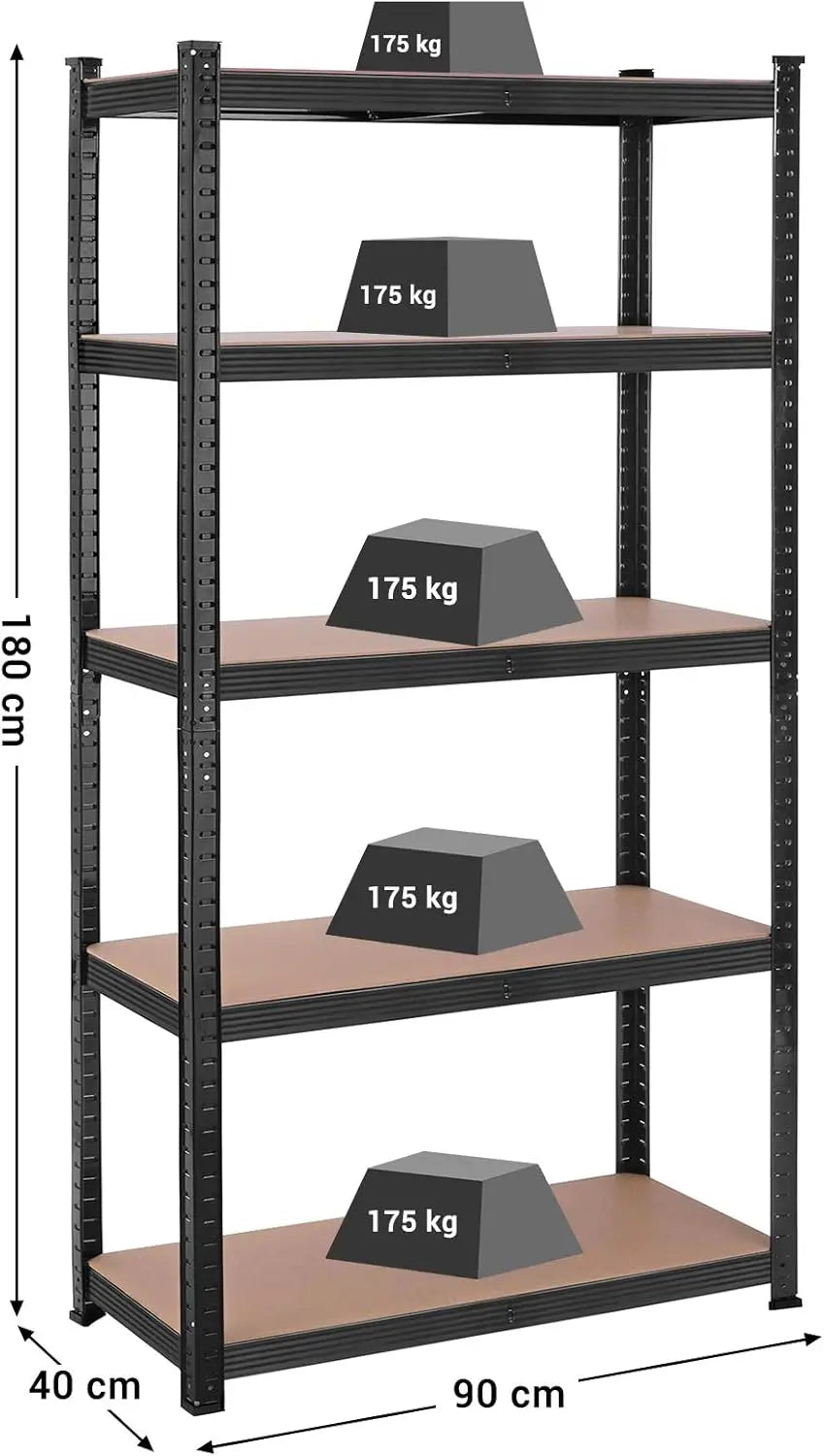 Schwerlastregal 875kg 5 Böden 2er Set verstellbar schwarz Stahl von guteszeug.ch