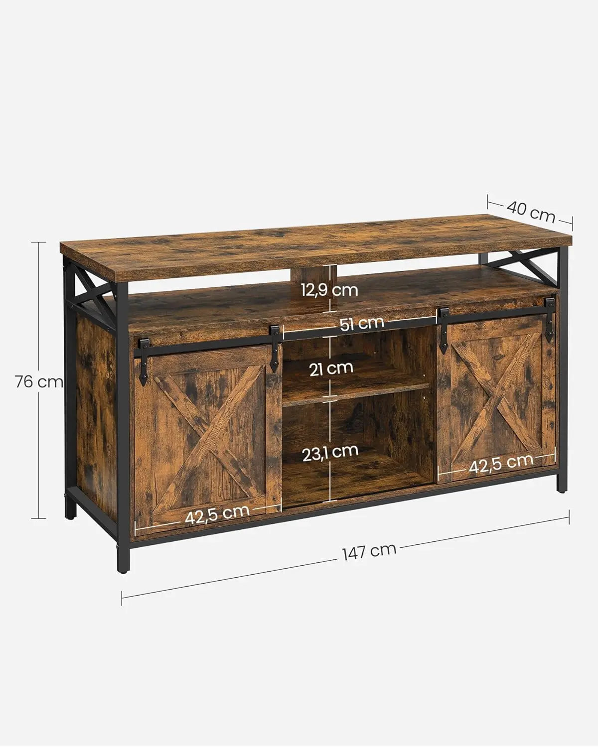 TV Schrank Landhausstil Verstellbar Vintagebraun Schwarz von Songmics