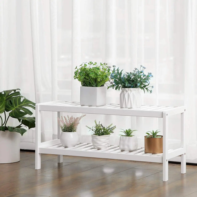 Schuhregal Bambus 2 Ebenen Weiss von guteszeug.ch