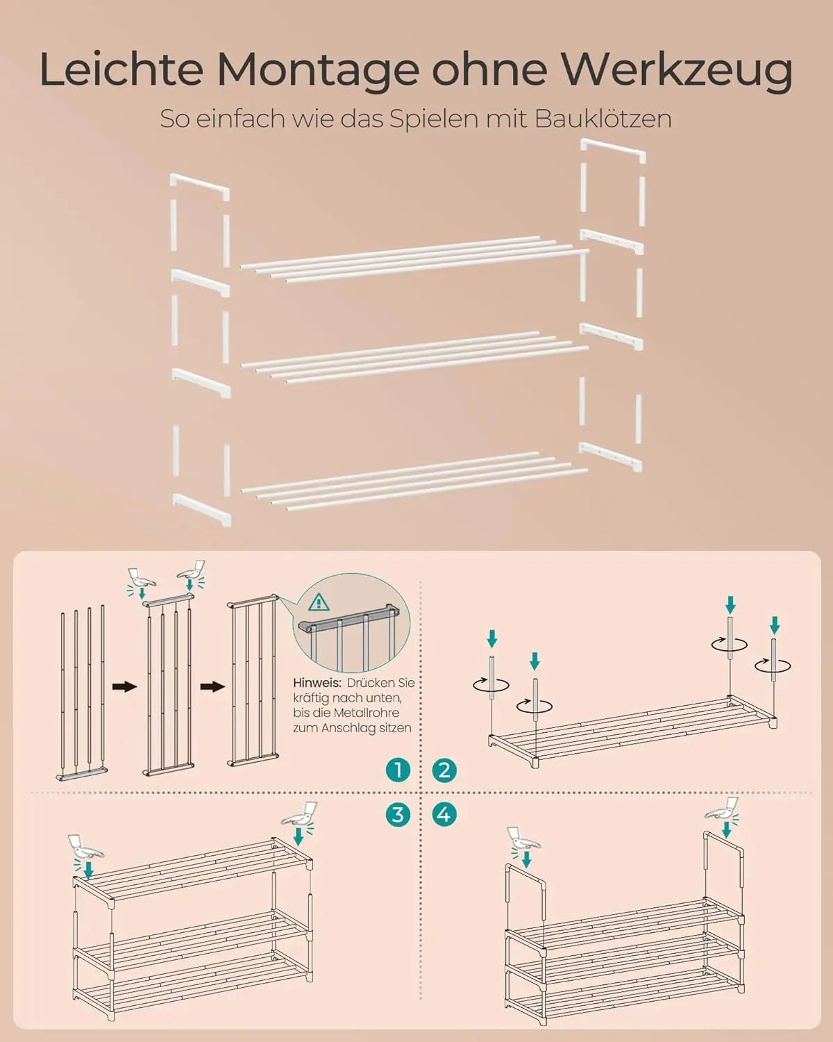 Schuhregal stapelbar 16-20 Paar perlweiss Metall von guteszeug.ch