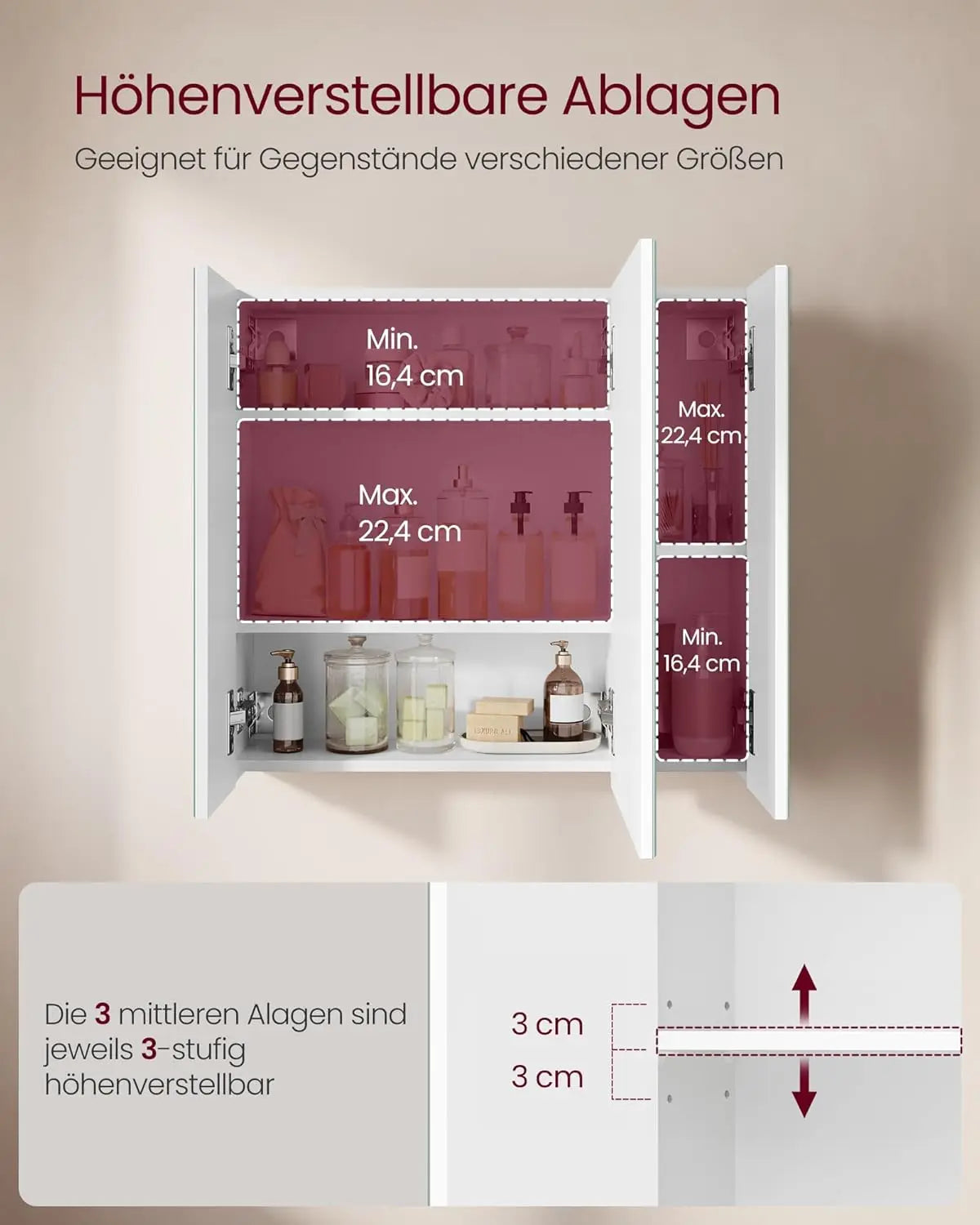 Spiegelschrank Badezimmerschrank mit Türen Weiss von Songmics