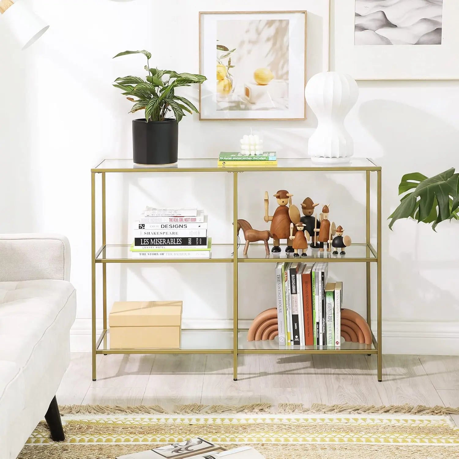 Konsolentisch Regal 3 Ablagen Metallrahmen Gold von Songmics