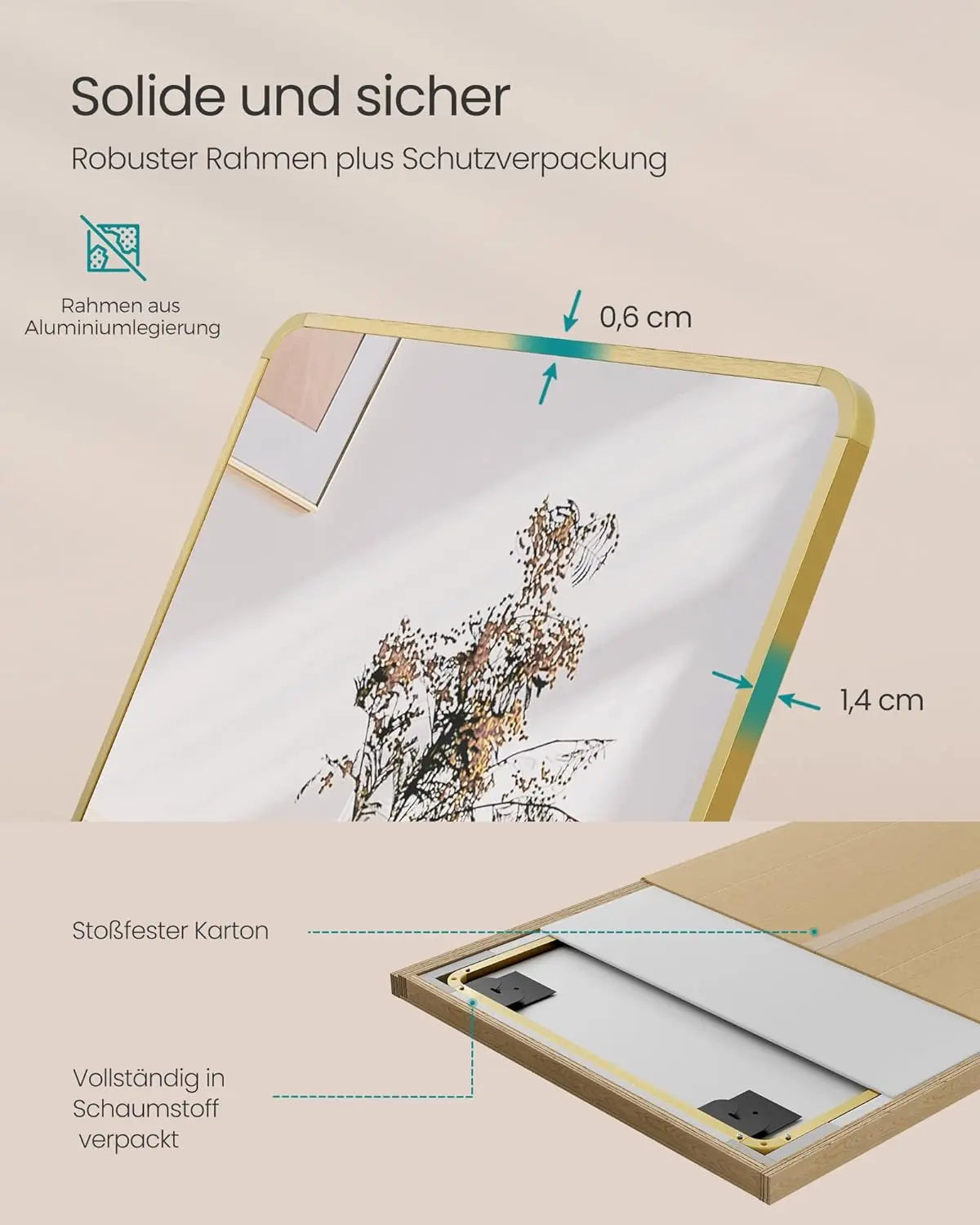 Standspiegel 160x50cm Aluminium Blassgold von Songmics