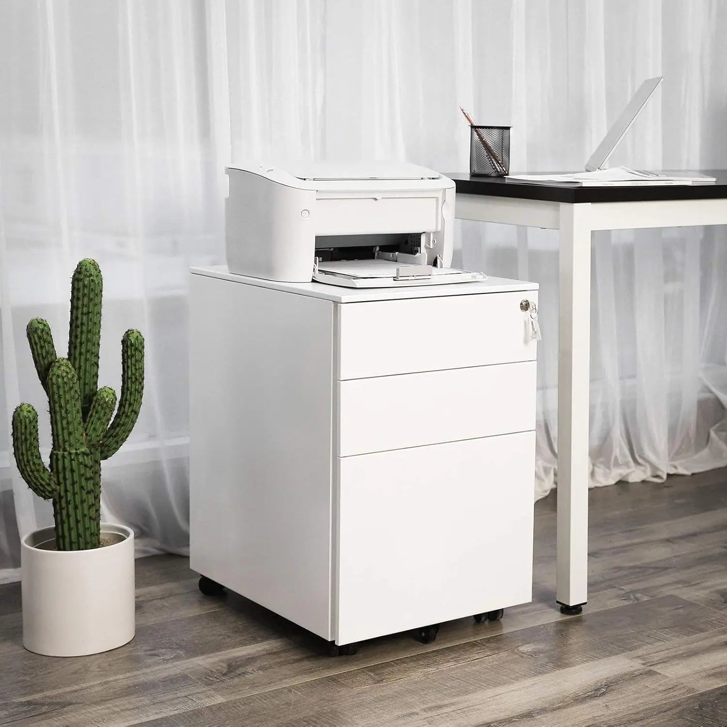 Rollcontainer Büroschrank mit Schubladen Weiss von Songmics