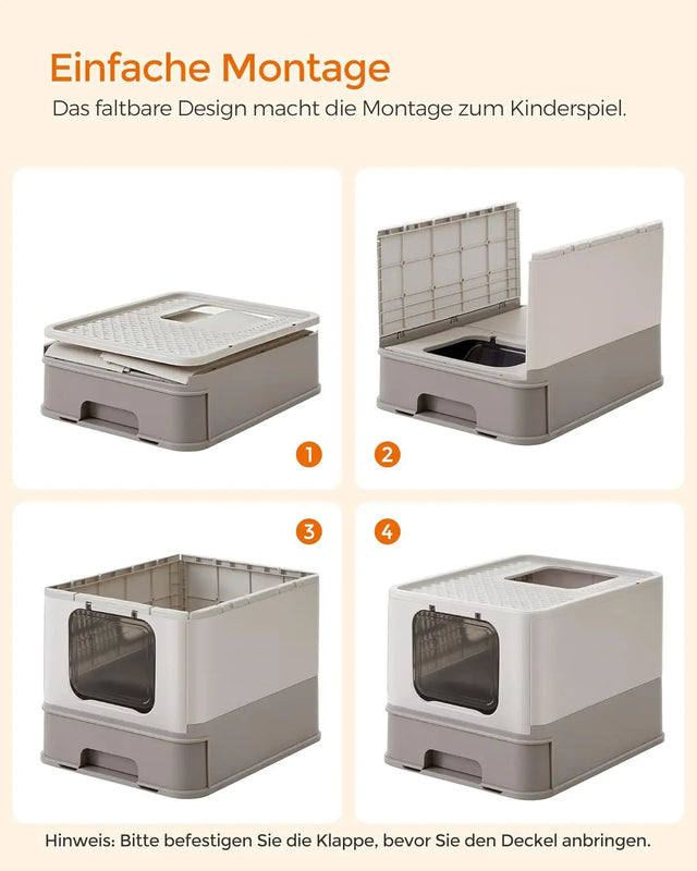 Katzentoilette mit Deckel auslaufsicher Haferflockenfarben von Songmics