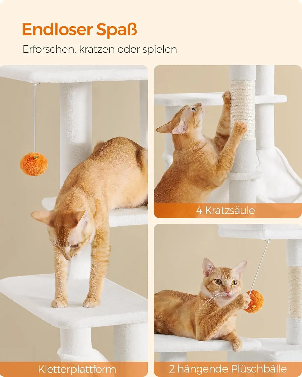 Kratzbaum Katzenhaus mit Hängematte cremeweiss von Songmics