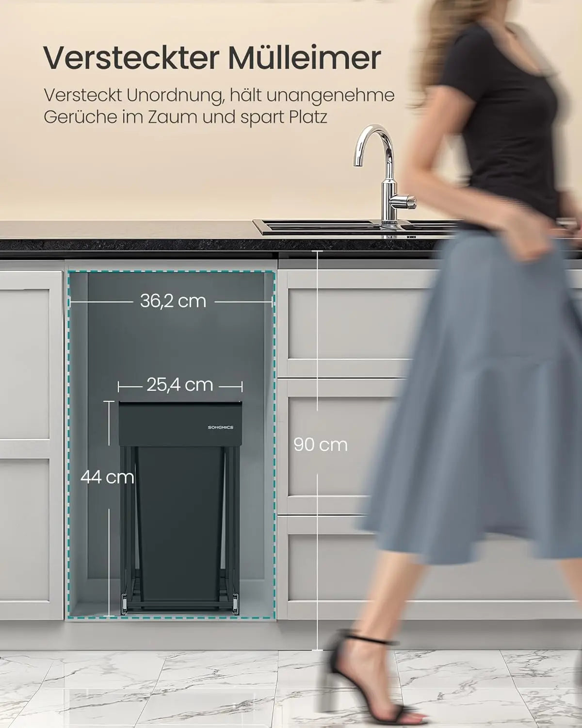 Mülltrennsystem ausziehbar 2x15L schwarz Stahl von Songmics