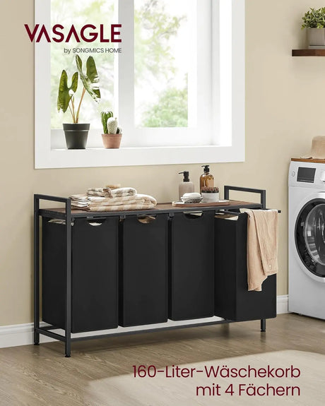 Wäschekorb 4 Fächer Metallrahmen Vintagebraun von Songmics