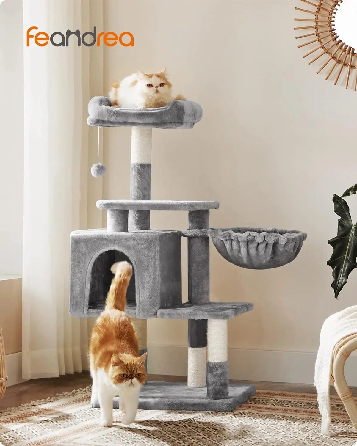 Kratzbaum 110 cm Katzenbaum Hellgrau von Songmics