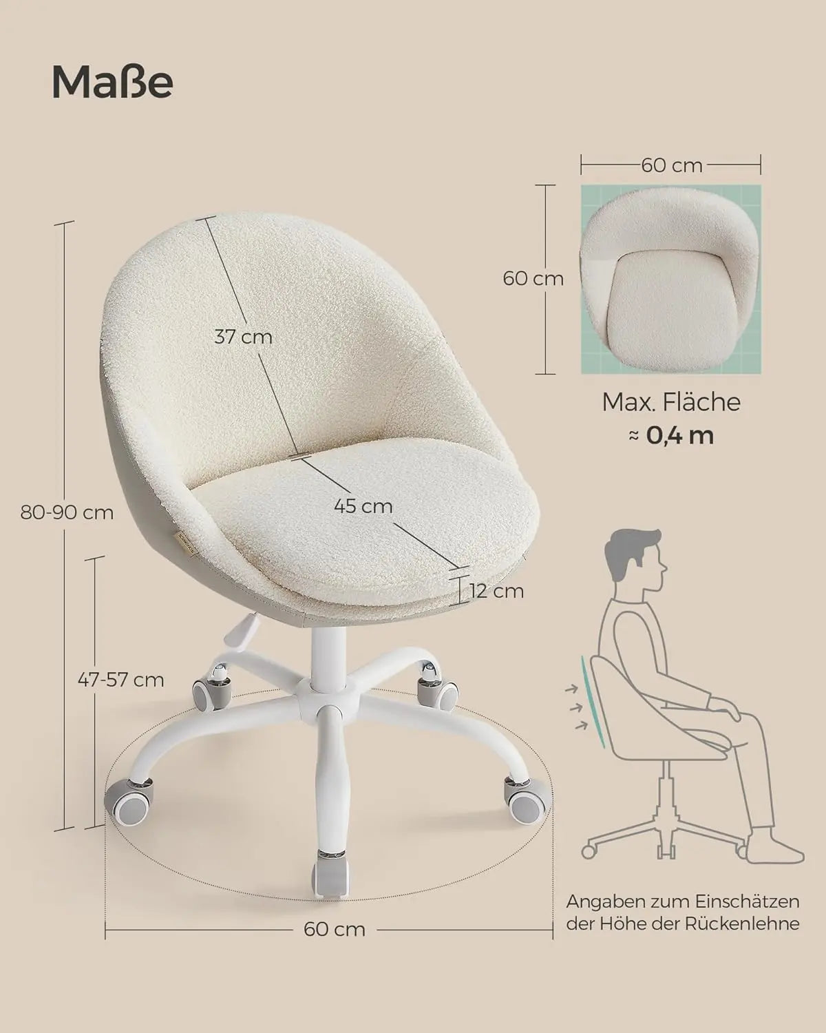 Schreibtischstuhl Sherpa höhenverstellbar cappuccinobeige-wolkenweiss von Songmics