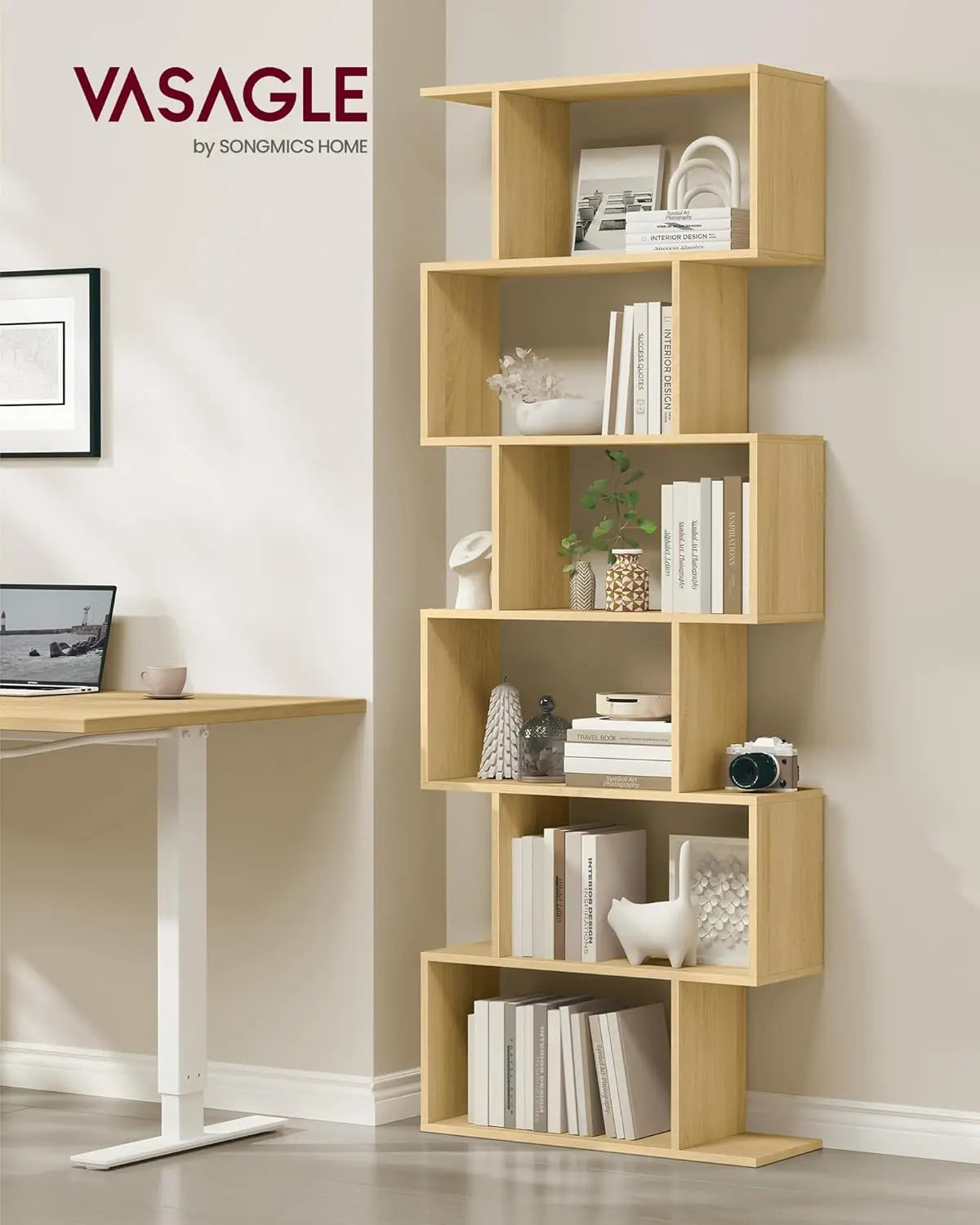 Bücherregal 6 Fächer Raumteiler Eiche Holz von Songmics