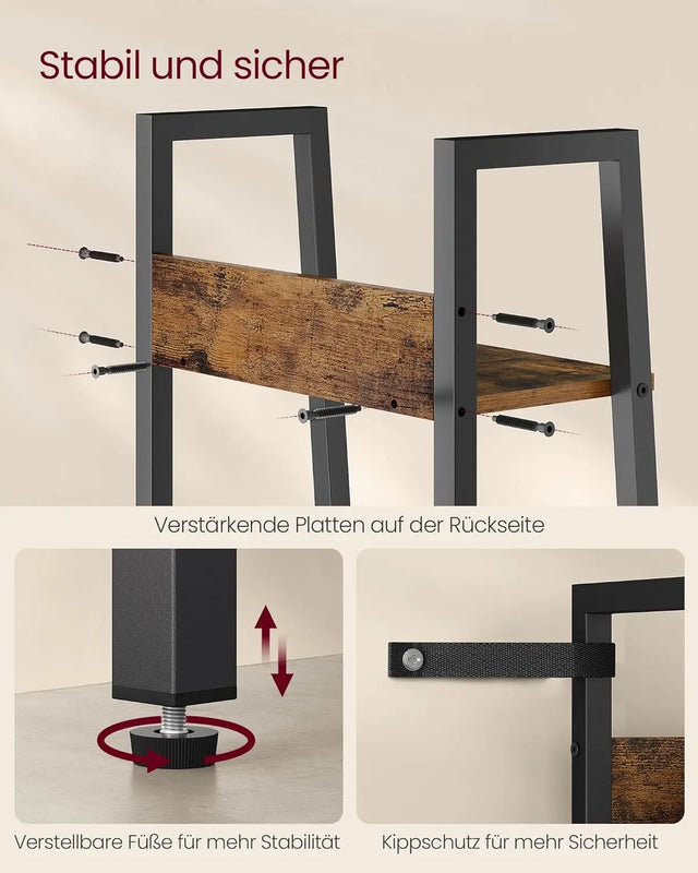 Bücherregal Leiterregal Industrie-Design Vintagebraun von Songmics