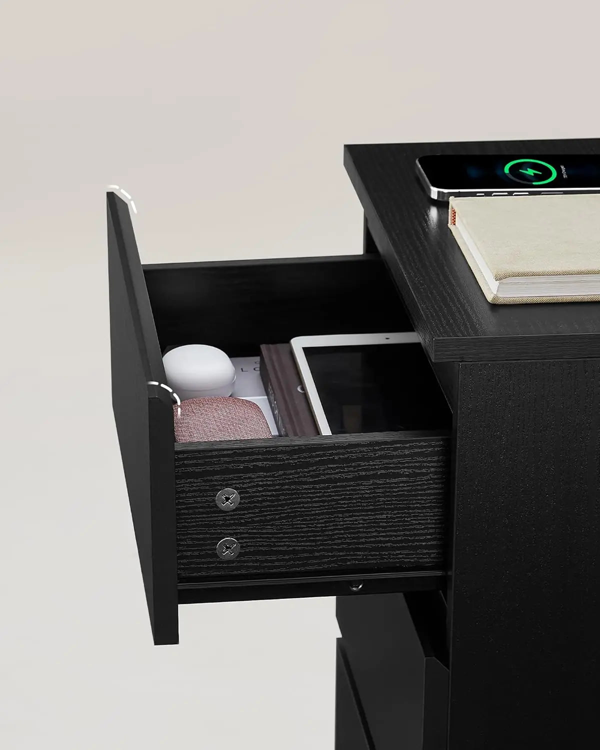 Nachttisch-Set 2 Stück USB Schwarz Holz von Songmics