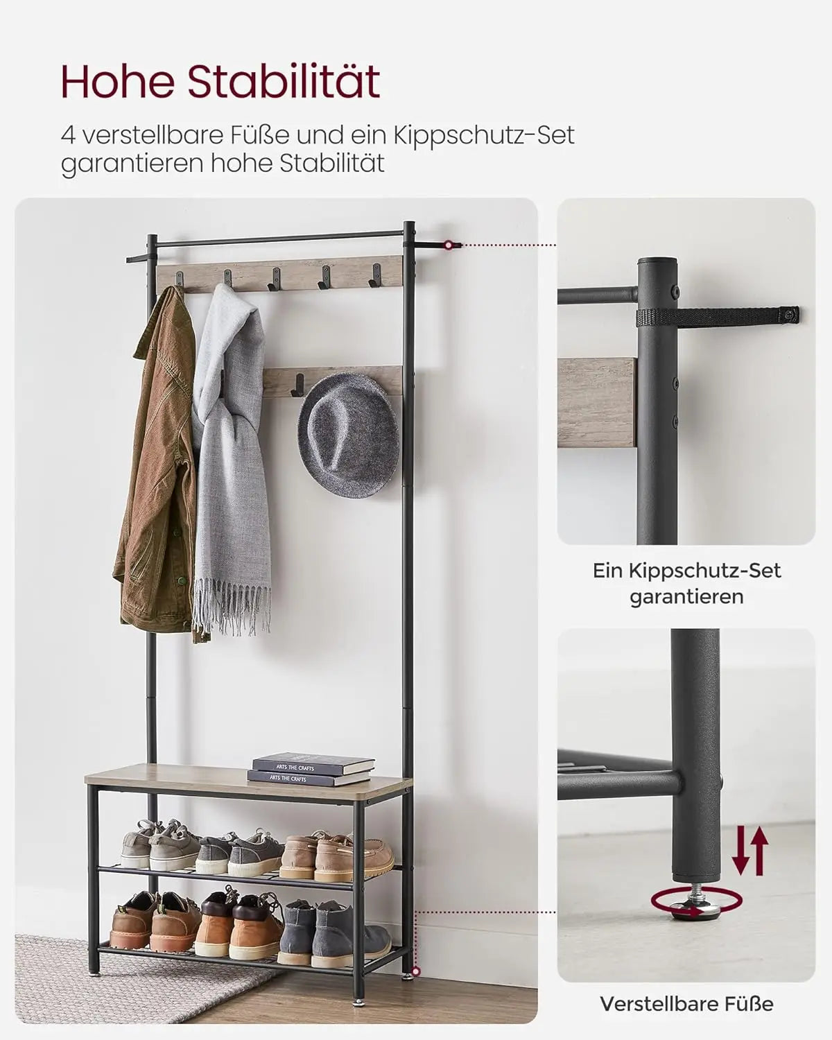Garderobenständer mit Schuhablagen Industrie-Design Greige-Schwarz von Songmics