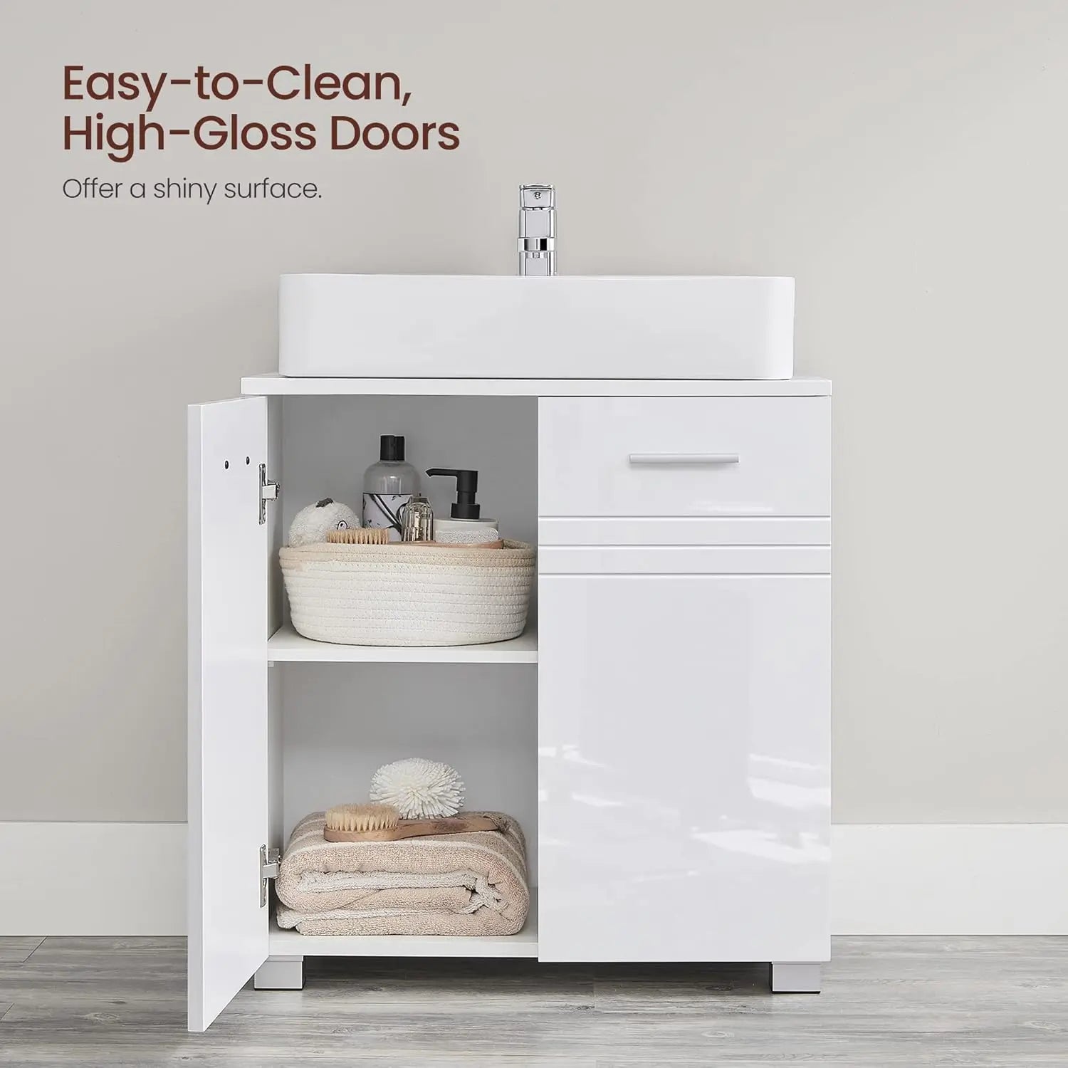 Badezimmerschrank Waschbeckenunterschrank Doppeltür weiss 60cm von Songmics