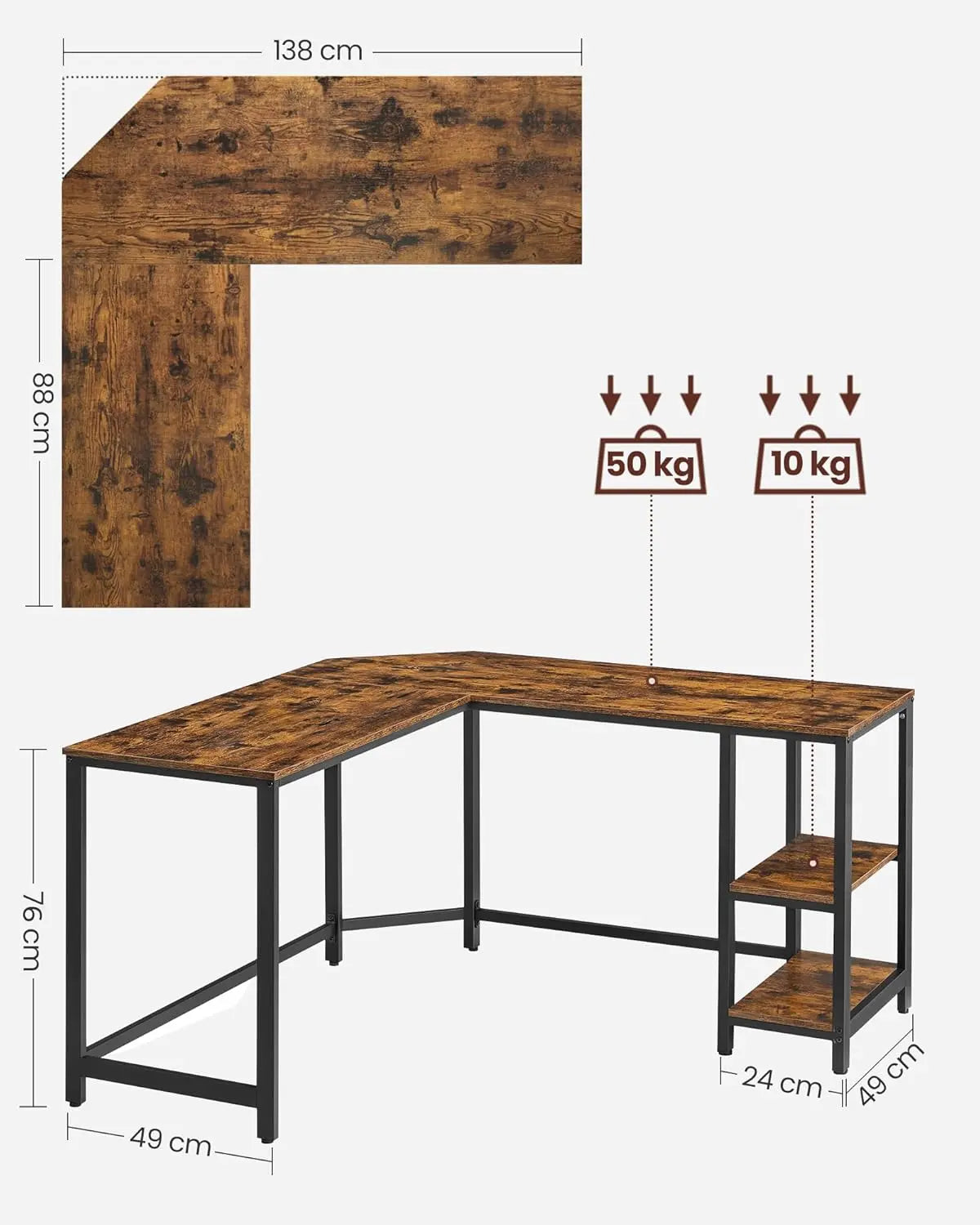 L-Schreibtisch platzsparend vintagebraun Holz von Songmics