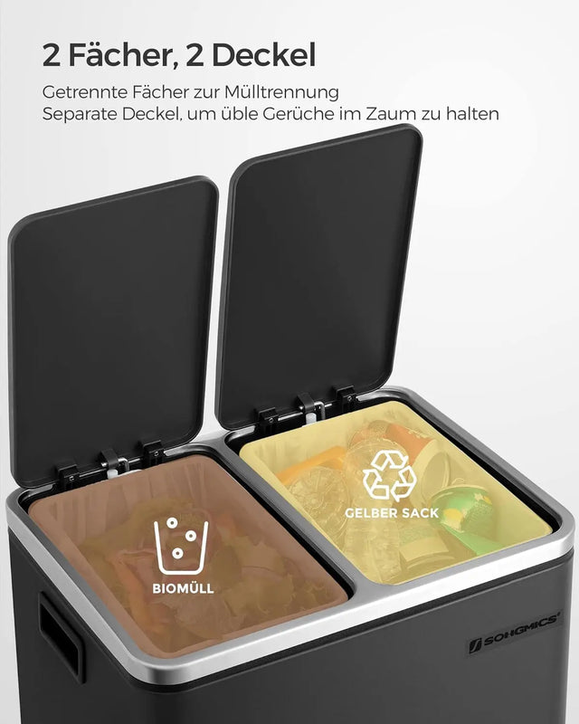 Mülleimer Küche Mülltrennsystem Softclose Tintenschwarz von Songmics