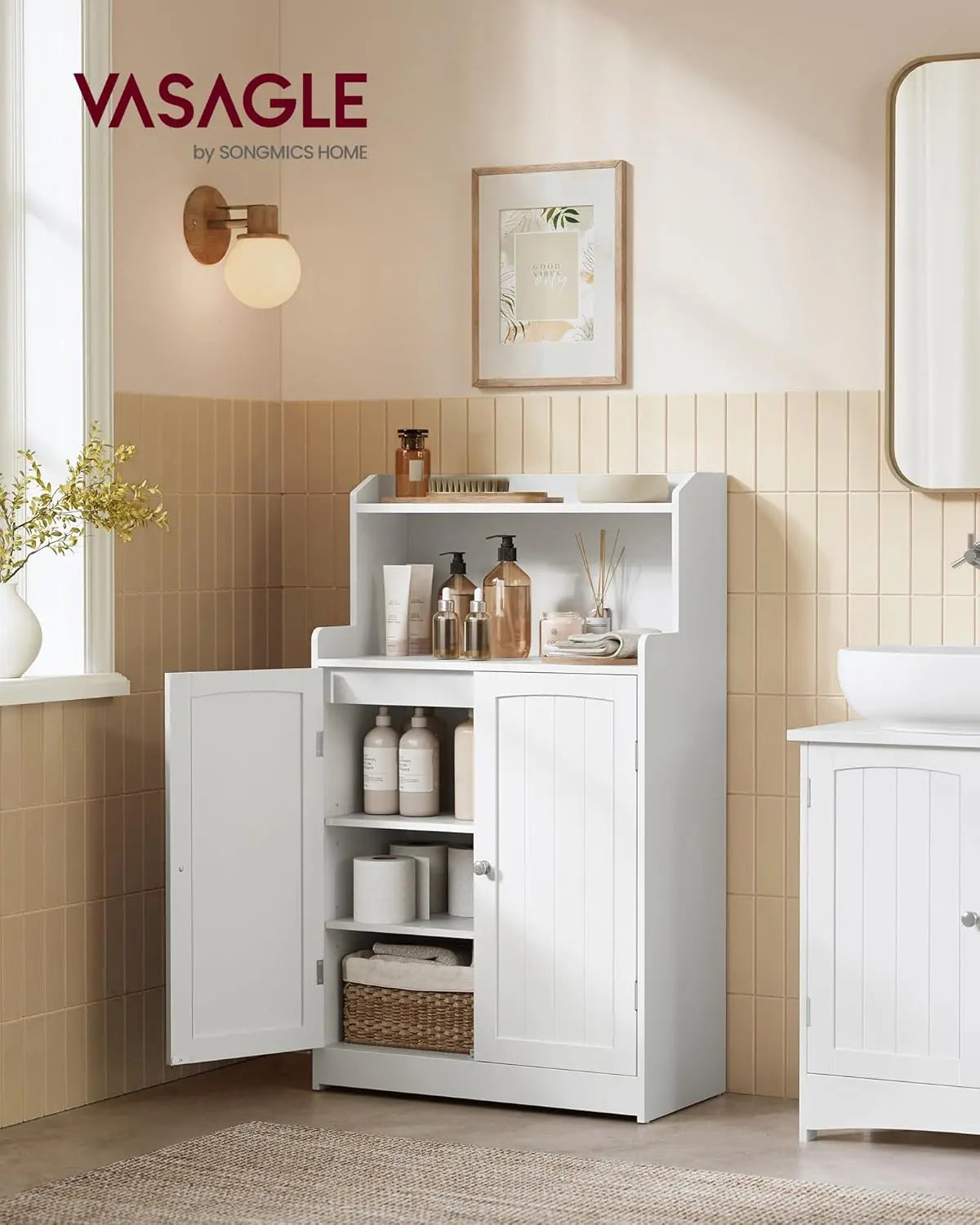 Badezimmerschrank mit Türen und Einlegeböden wolkenweiss von Songmics