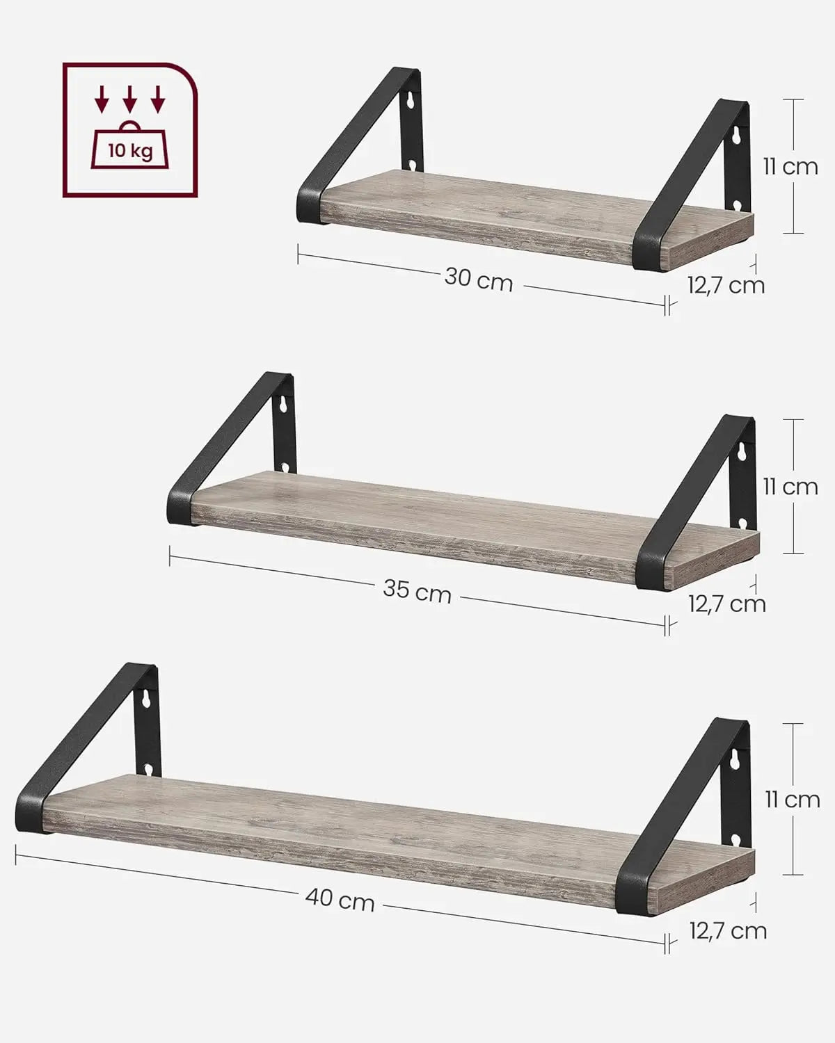 Wandregal-Set 3-teilig Greige Holz von guteszeug.ch