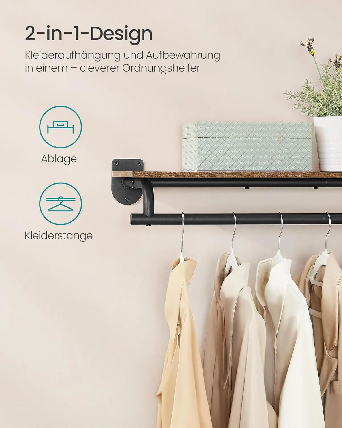 Wandgarderobe mit Kleiderstange vintagebraun Metall von guteszeug.ch