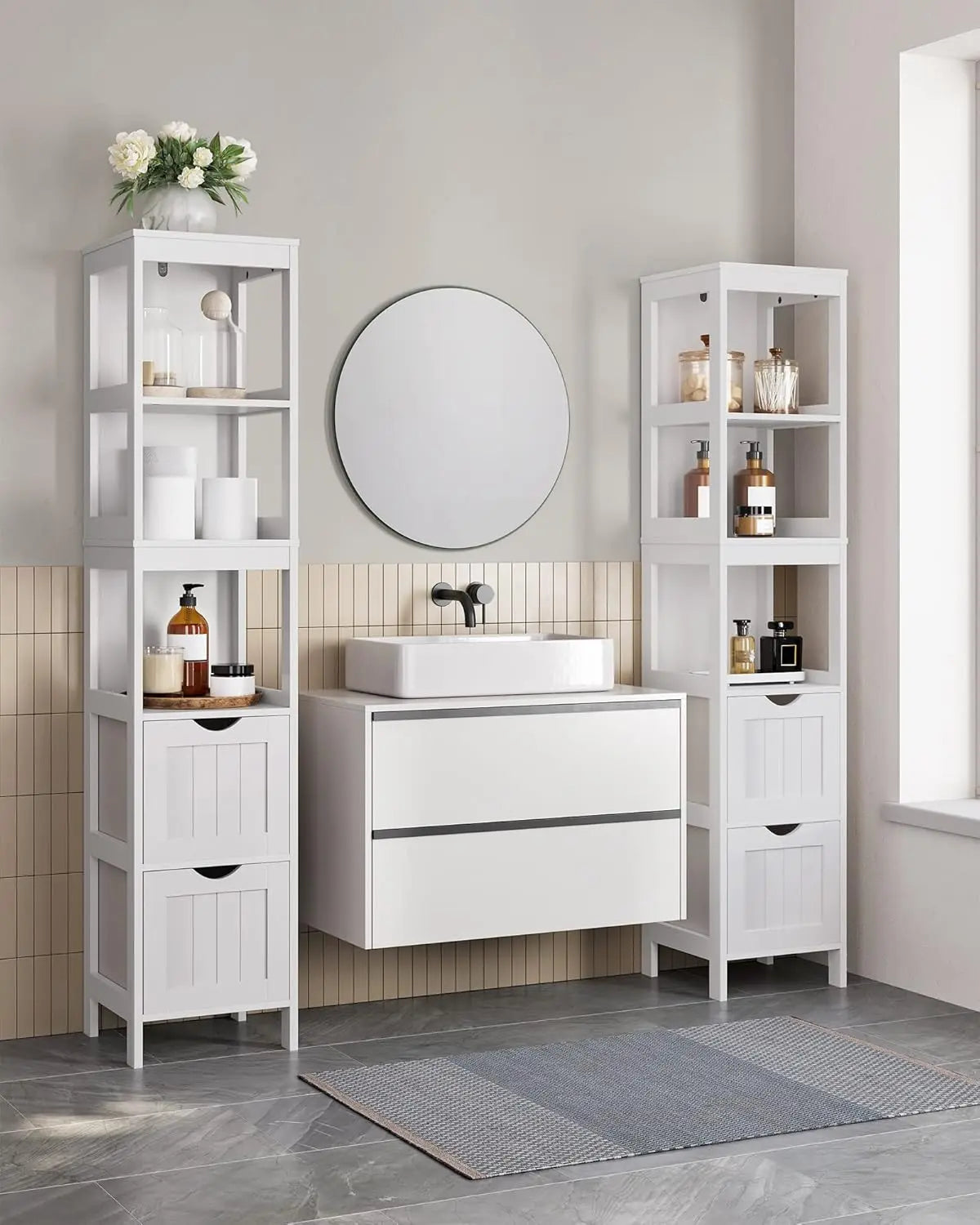 Badezimmerschrank freistehend mit Schubladen weiss von Songmics