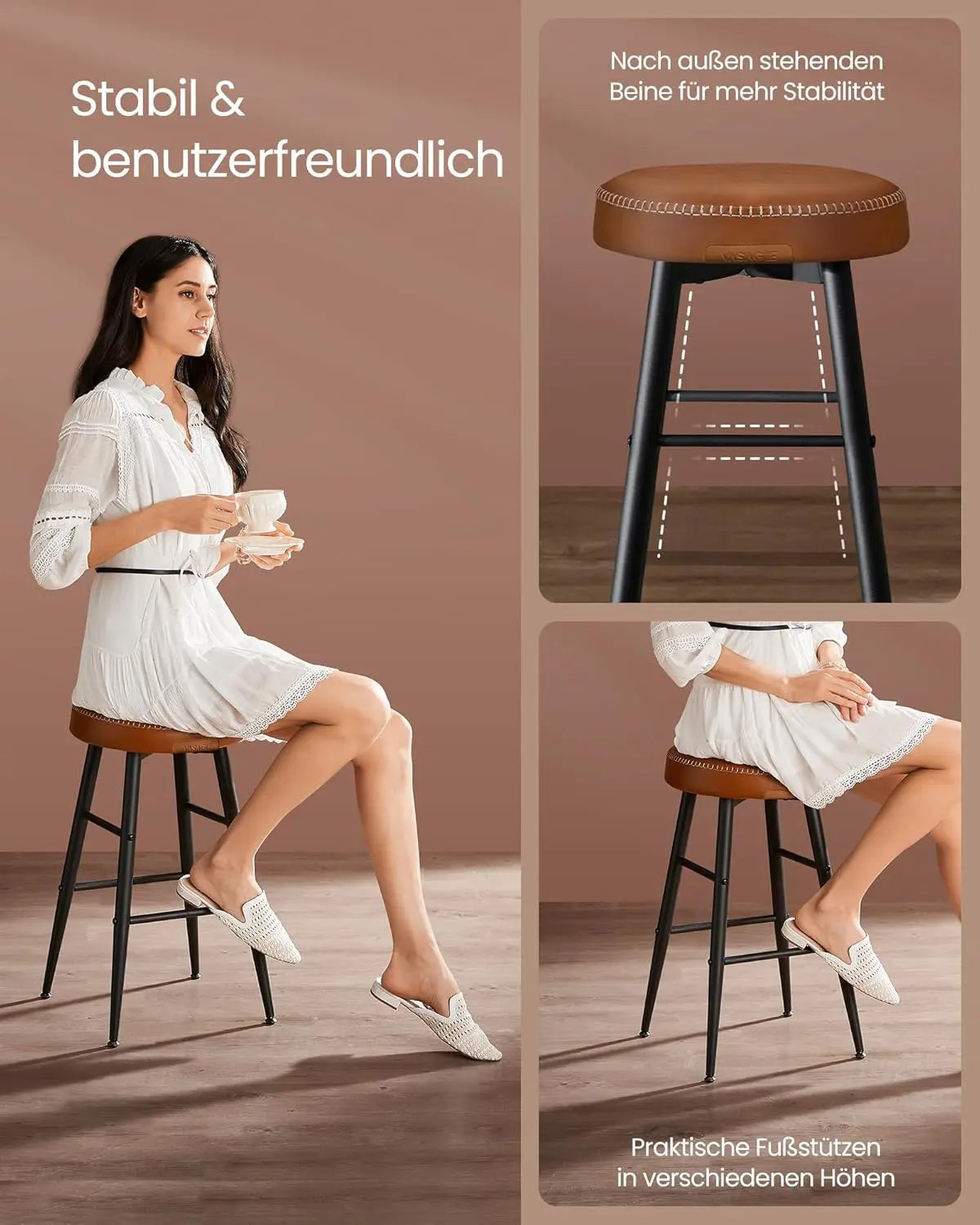 Barhocker Set Kunstleder Mid-Century Karamellbraun von Songmics