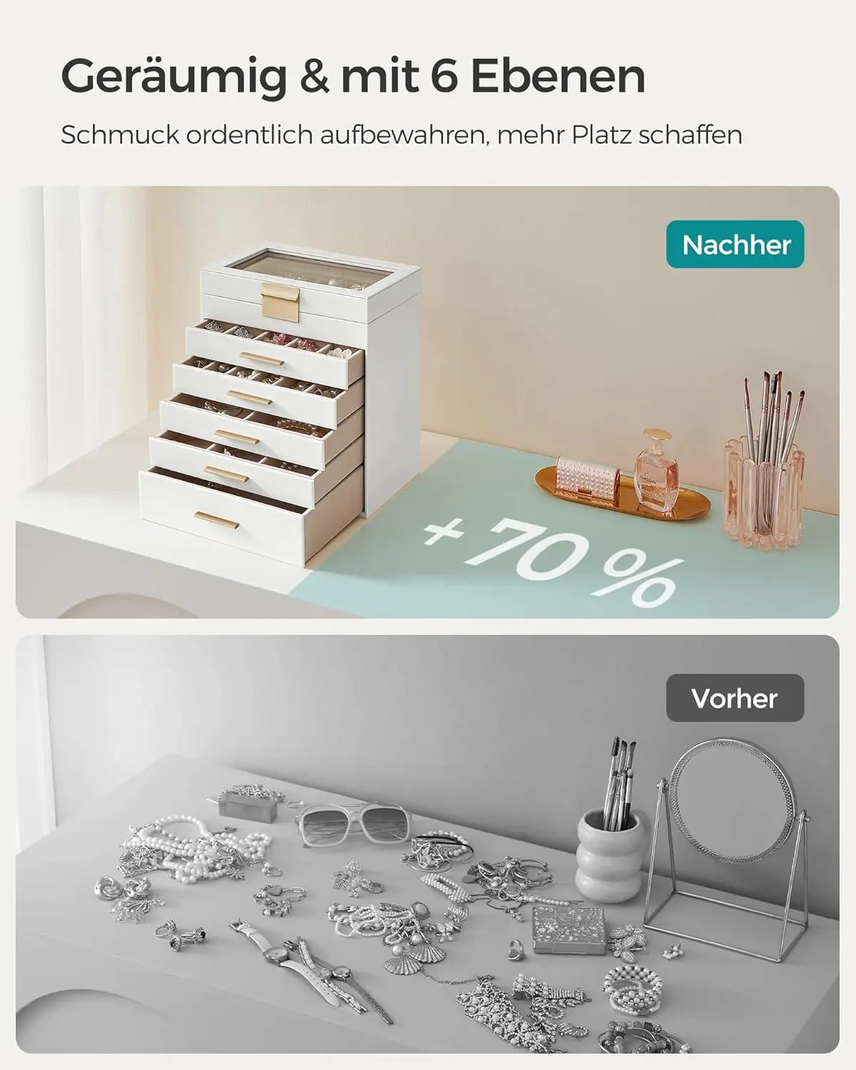 Schmuckkästchen 6 Ebenen Glas weiss von Songmics