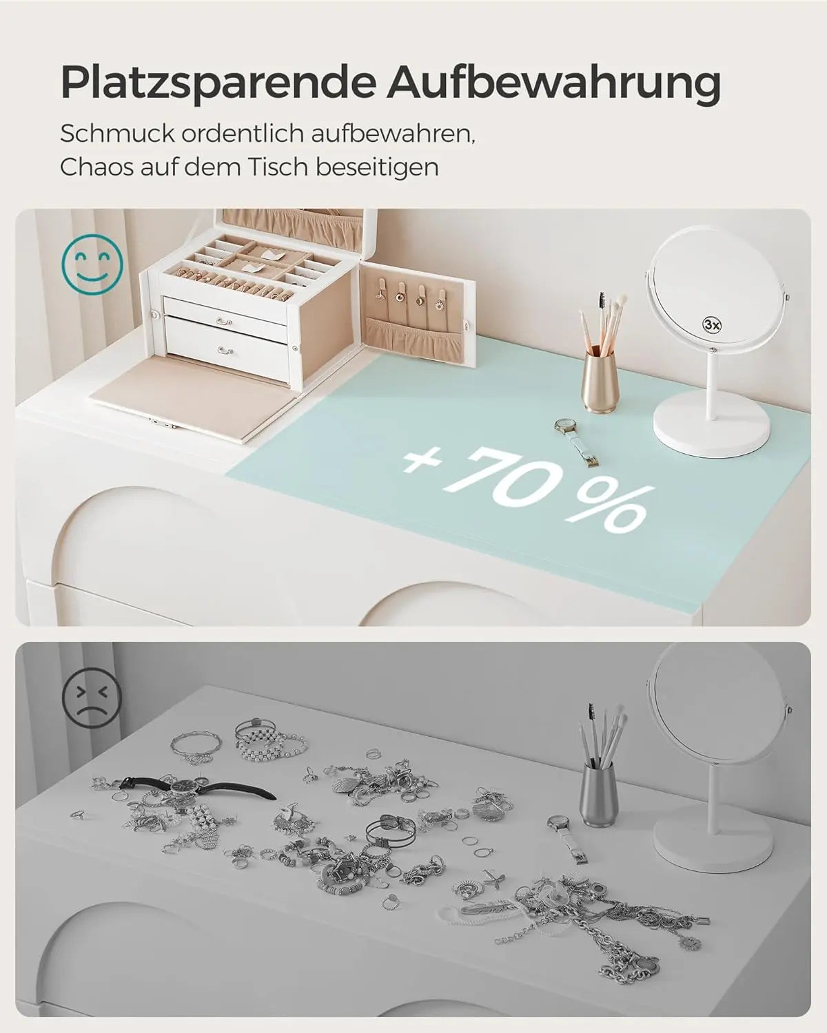 Schmuckkästchen mit Schubladen und Mini-Box Weiss von Songmics