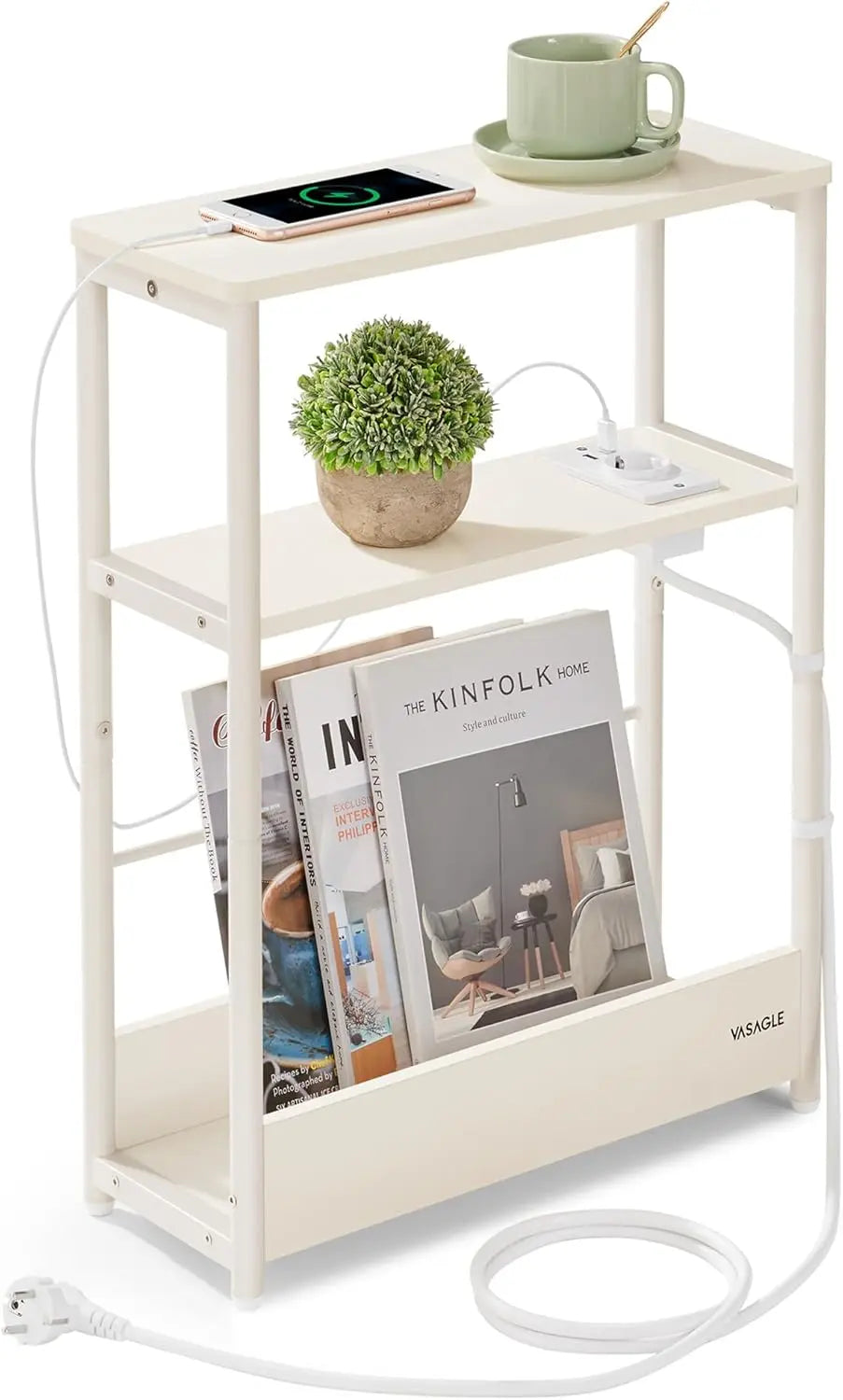 Beistelltisch mit Ladefunktion, cremeweiss von Songmics