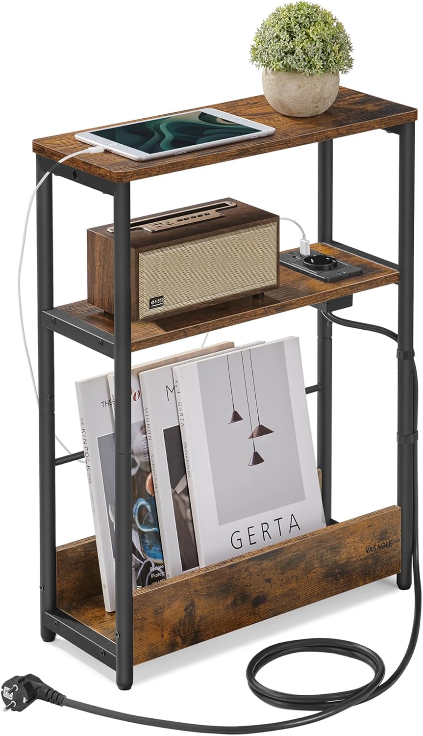 Beistelltisch mit Ladefunktion vintagebraun-tintenschwarz von Songmics