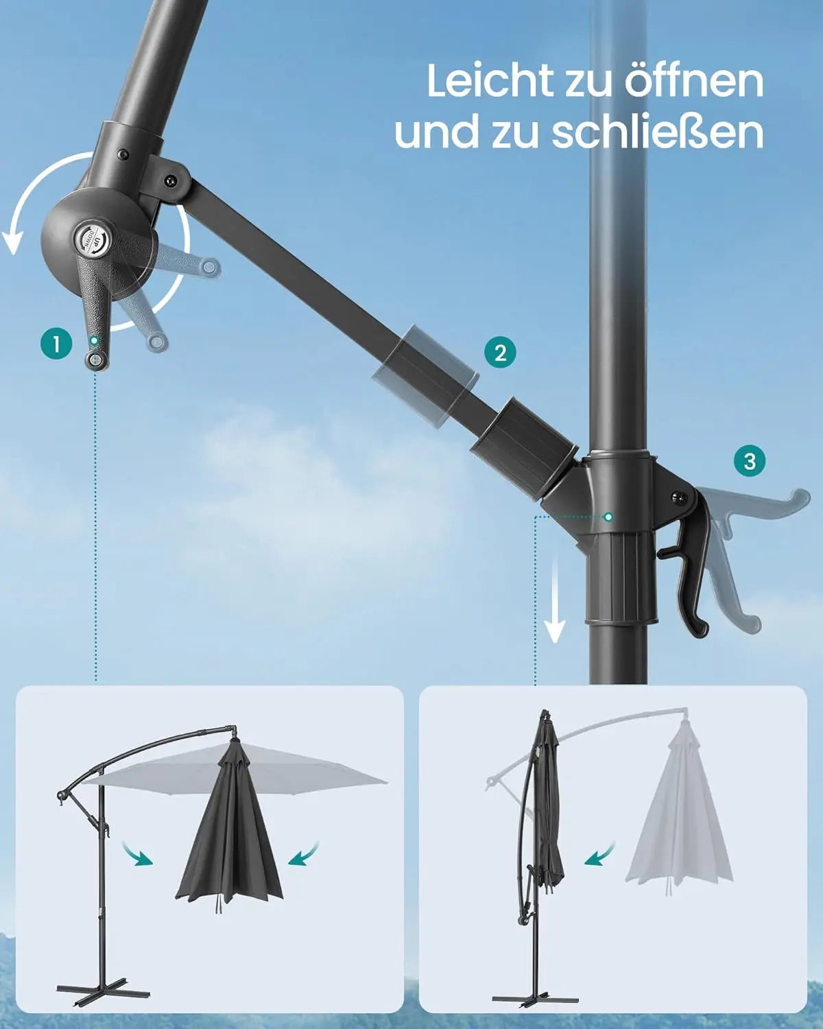 Ampelschirm 300cm UV-Schutz grau von Songmics