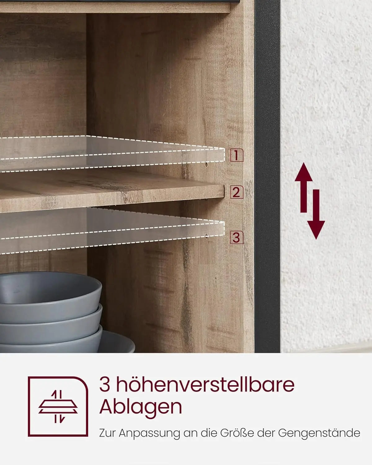Sideboard Landhausstil Schiebetüren naturfarben Holz von Songmics
