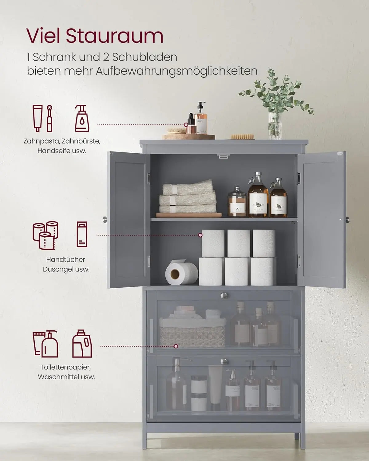 Badezimmerschrank 2 Türen Taubengrau Holz von Songmics