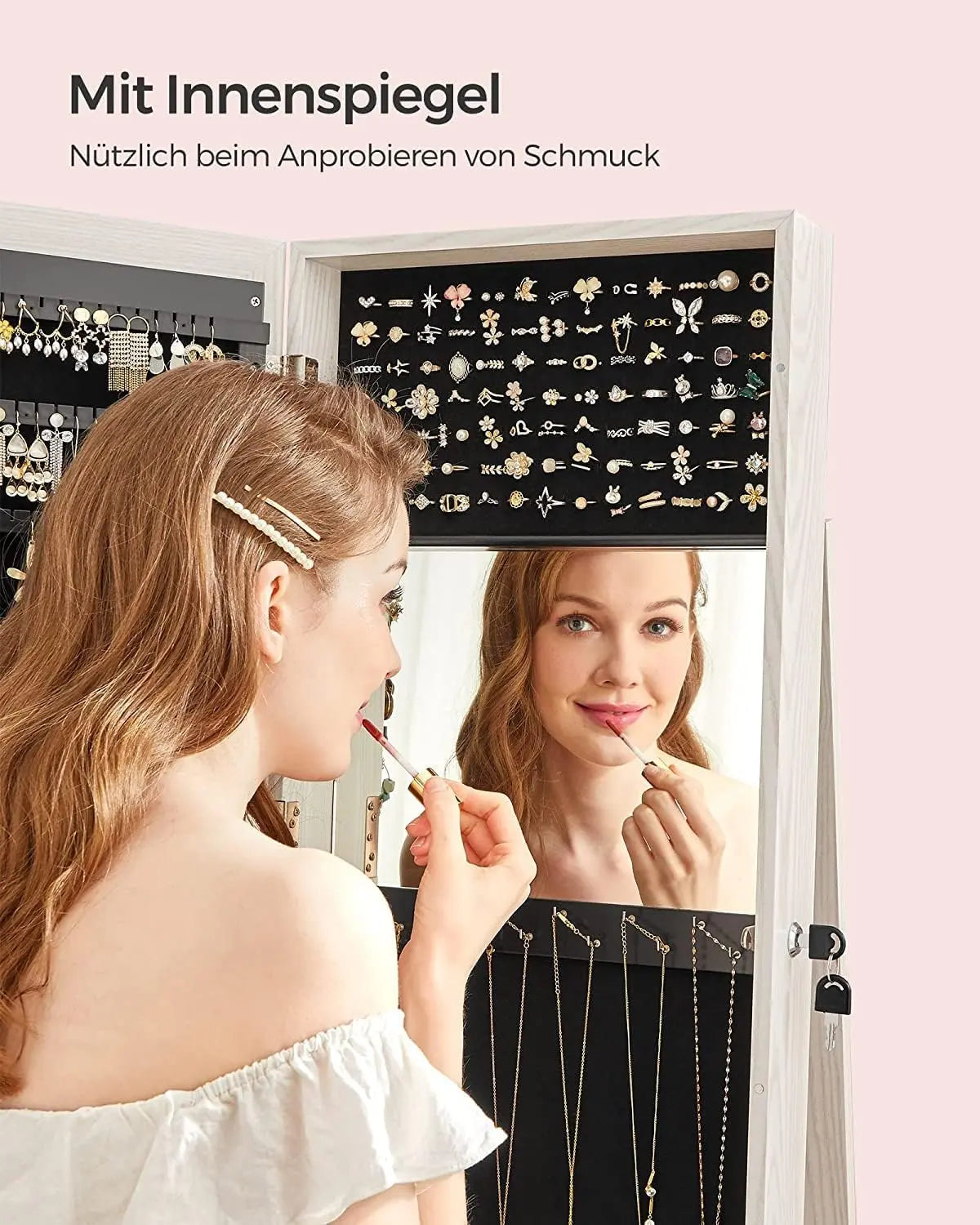Schmuckschrank Standspiegel 360° drehbar weiss von Songmics