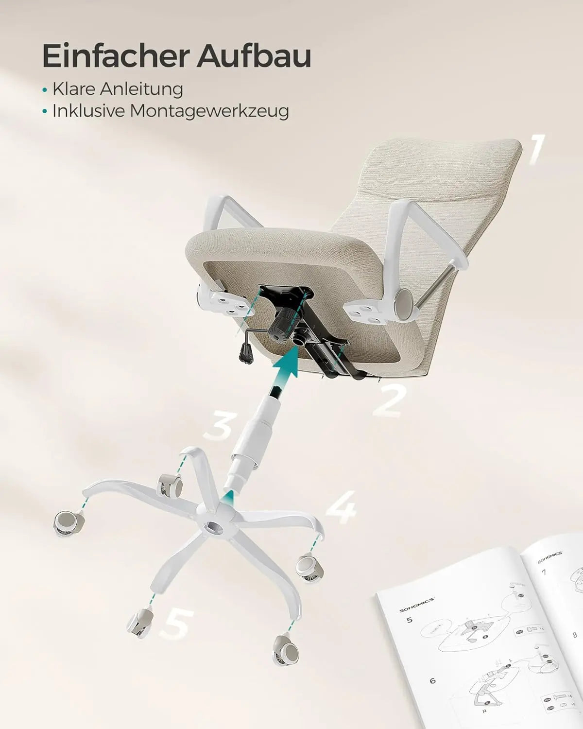 Bürostuhl ergonomisch höhenverstellbar gepolstert cappuccinobeige von Songmics