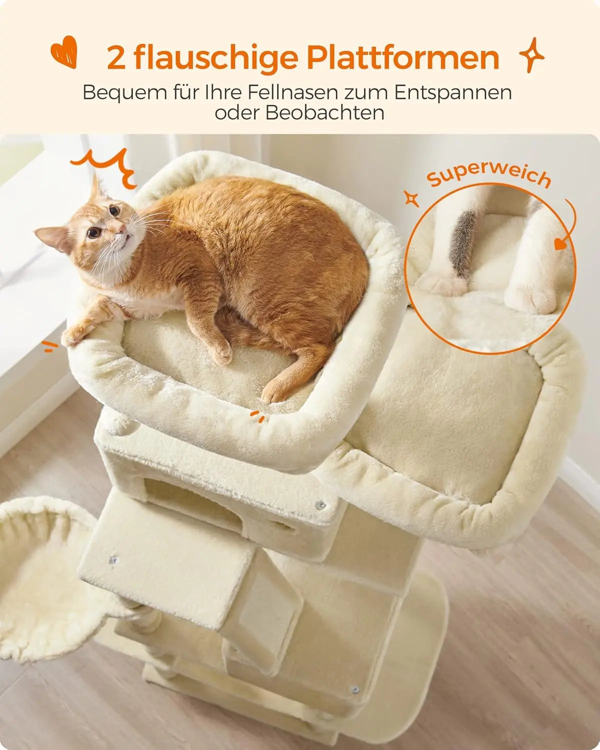 Kratzbaum XXL 206cm 13 Säulen Beige von Songmics