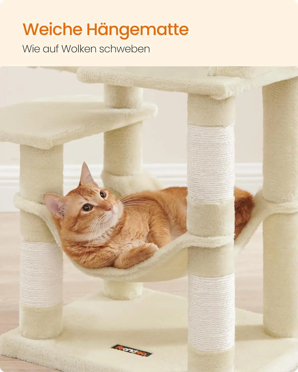 Kratzbaum 112cm Hängematte beige Plüsch von Songmics