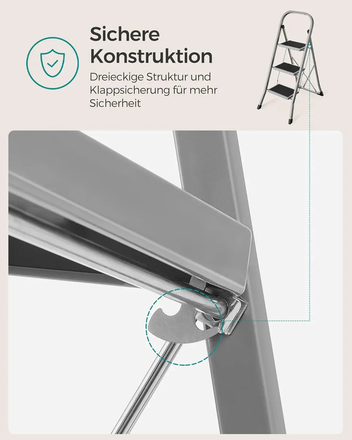 Trittleiter Klapptritt 3 Stufen 150kg Taubengrau von Songmics