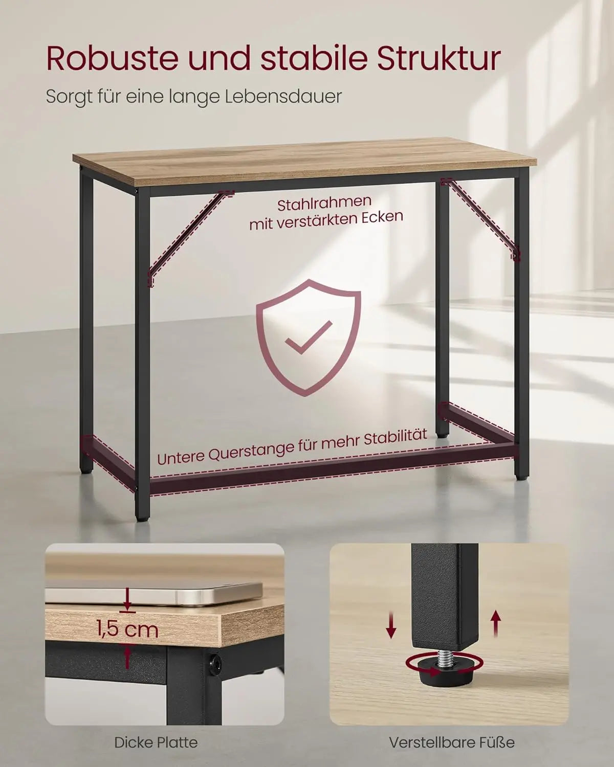 Computertisch Bürotisch 100x50x76cm Kamelbraun Tintenschwarz von Songmics