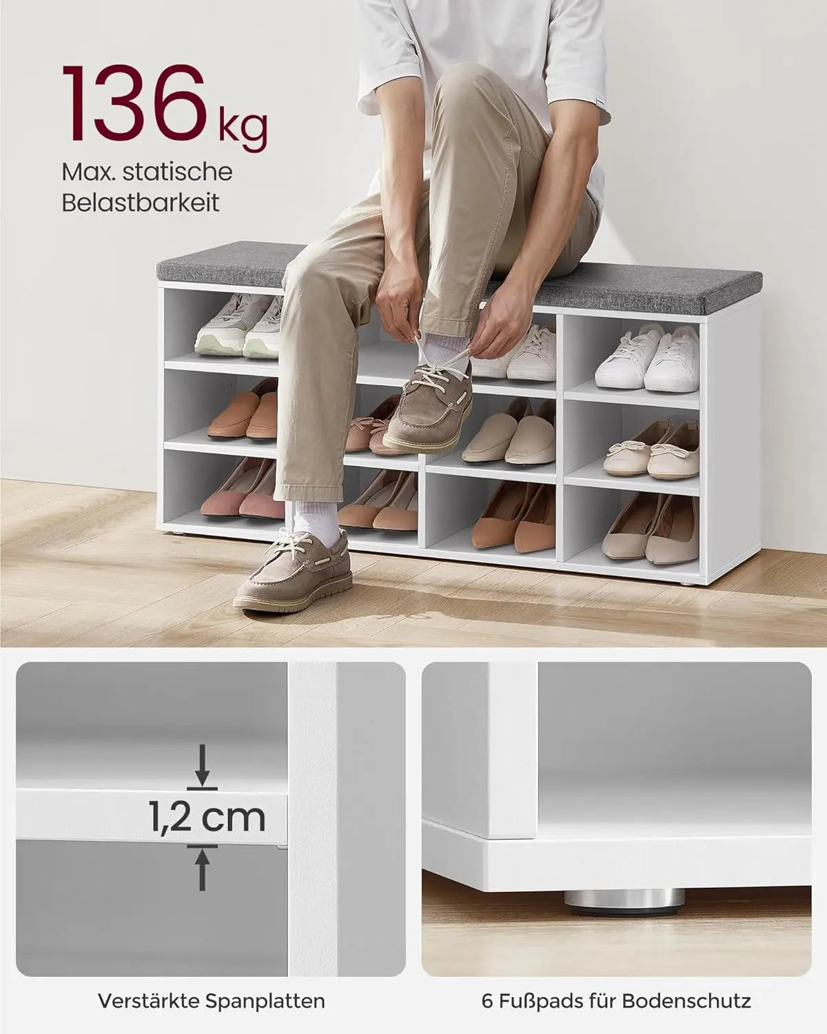 Schuhbank mit Stauraum 12 Fächer Taubengrau von Songmics