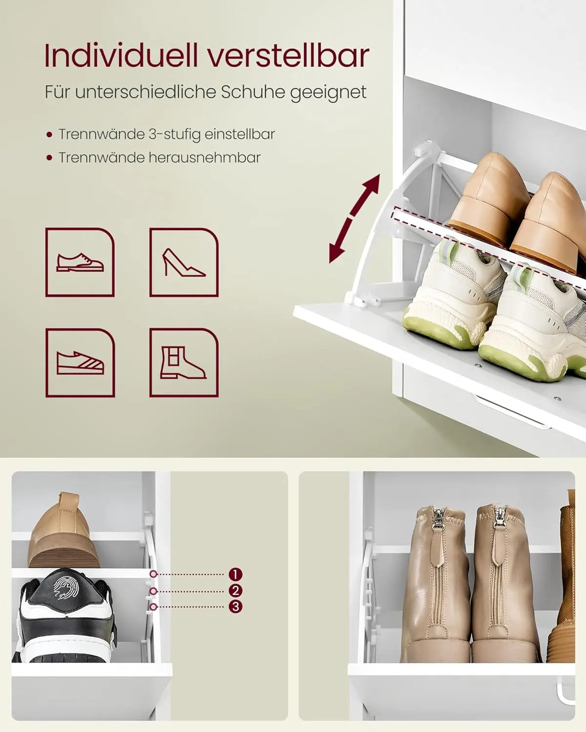 Schuhschrank Klappen Verstellbar Schuhregal Schneeweiss von Songmics