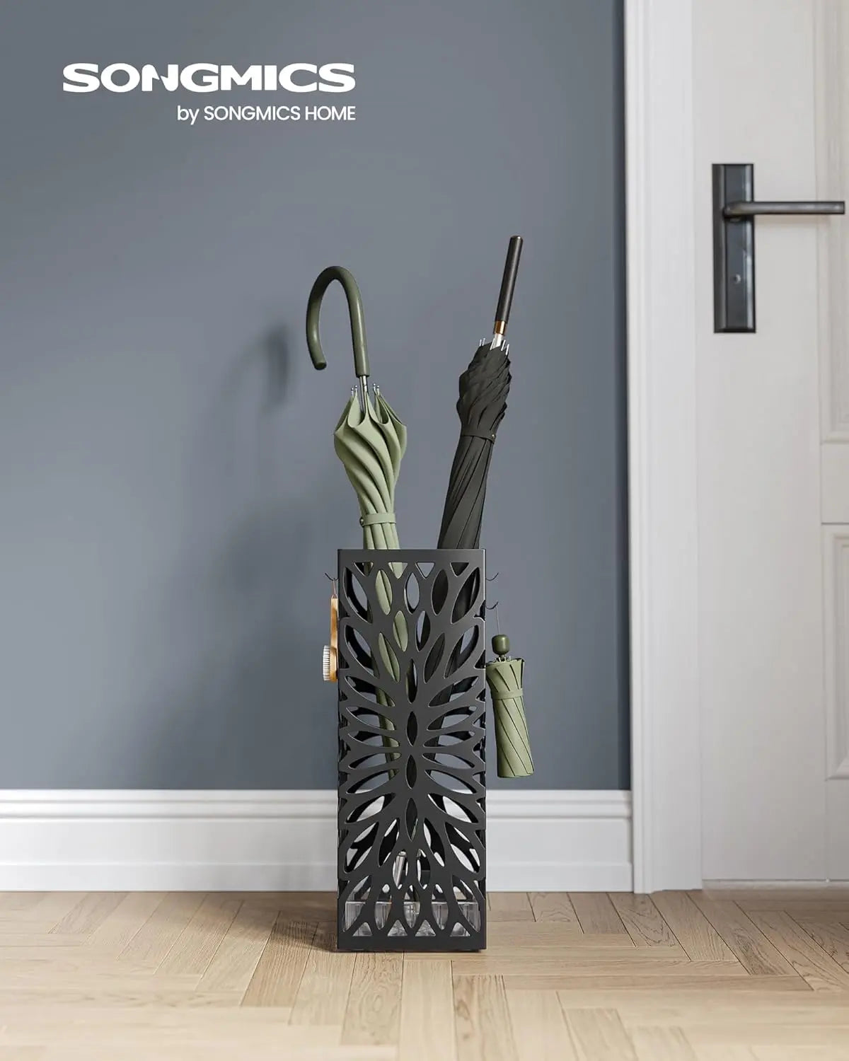 Regenschirmständer quadratisch Metall mit Haken 41cm hoch schwarz von Songmics