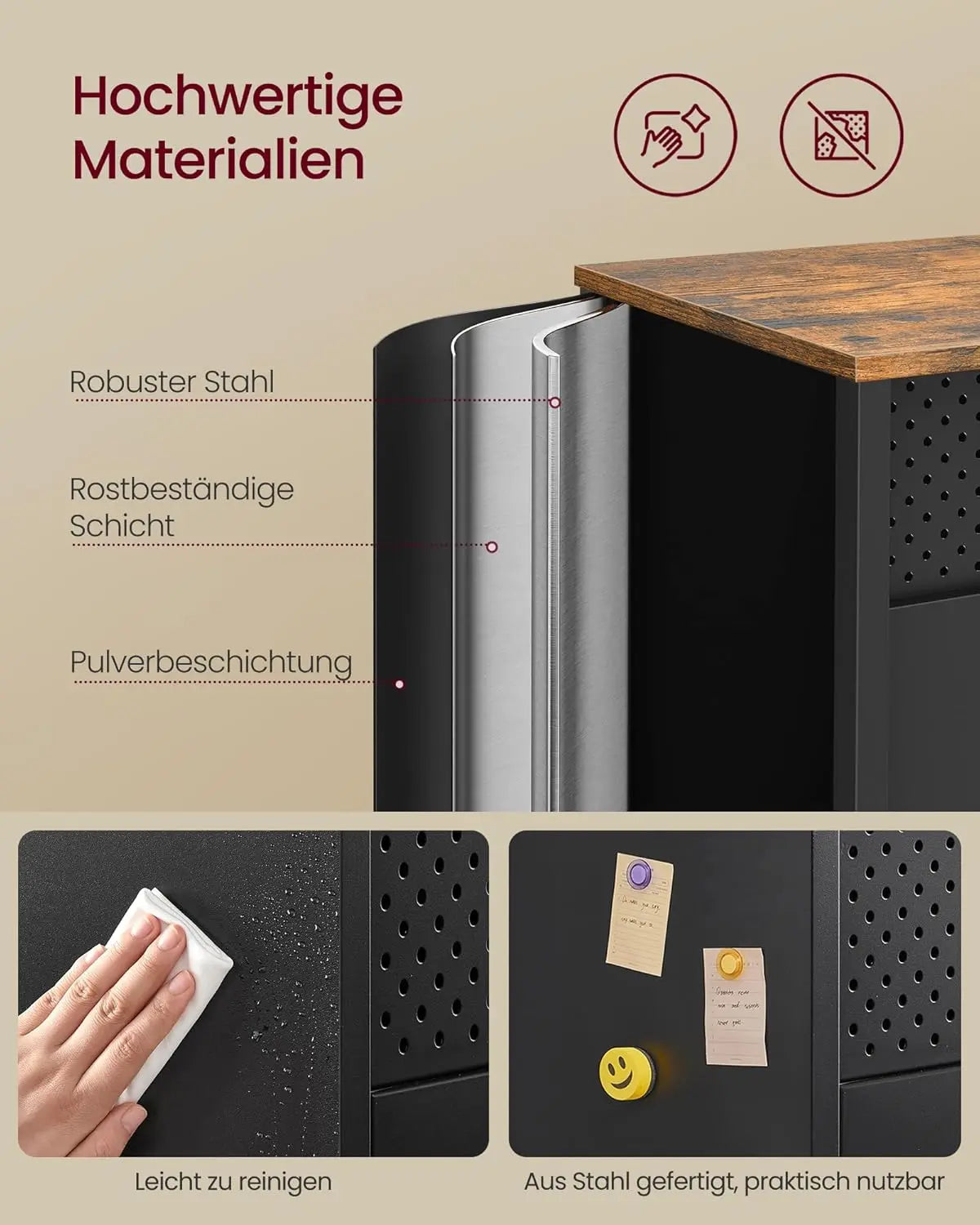 Metallschrank Doppeltür Magnetverschluss Vintagebraun Stahl von Songmics