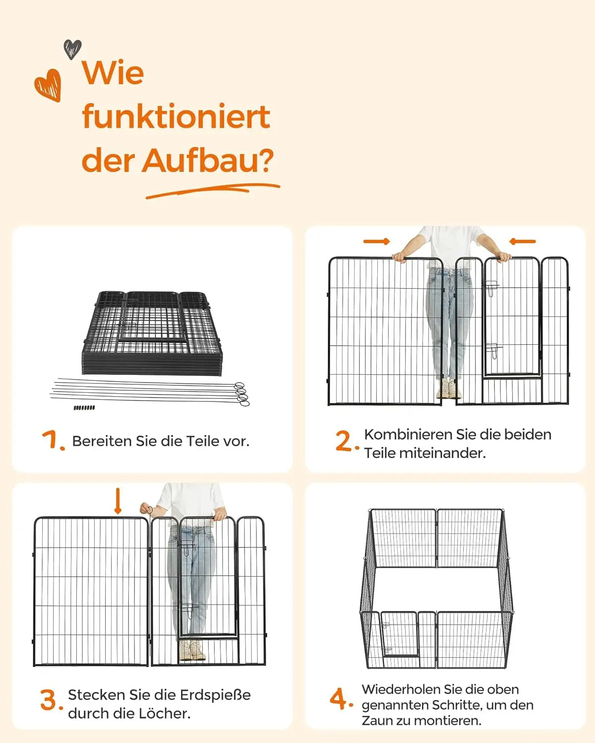 Freilaufgehege DIY transportabel schwarz Metall von Songmics