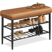 Schuhbank Mid-Century-Modern Kunstleder Karamellbraun von Songmics
